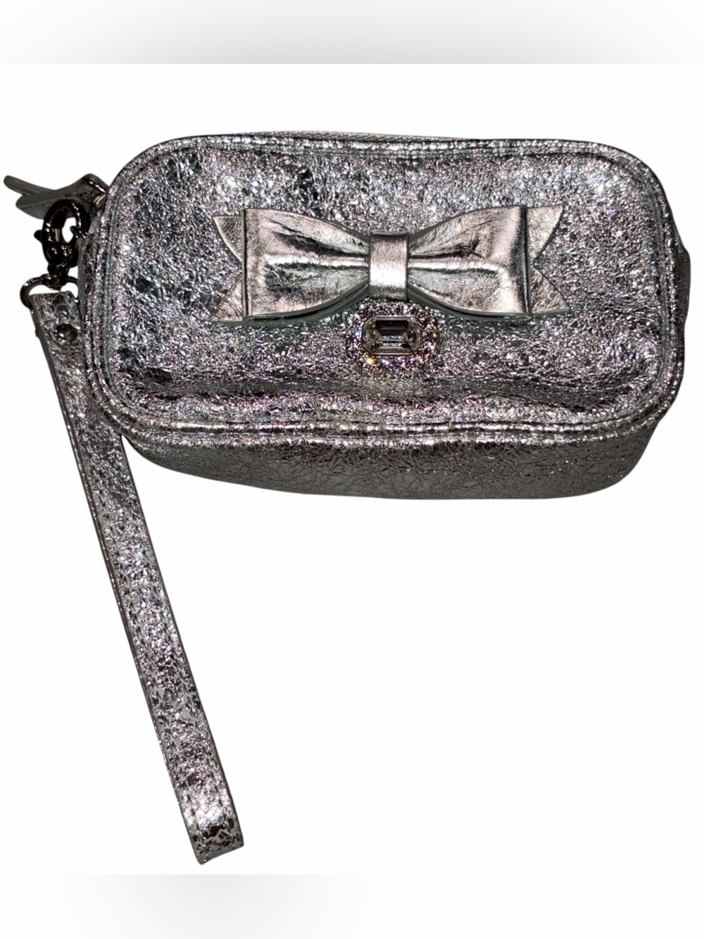 My Flat In London Crackled Silver Mini Clutch Wristlet Bag